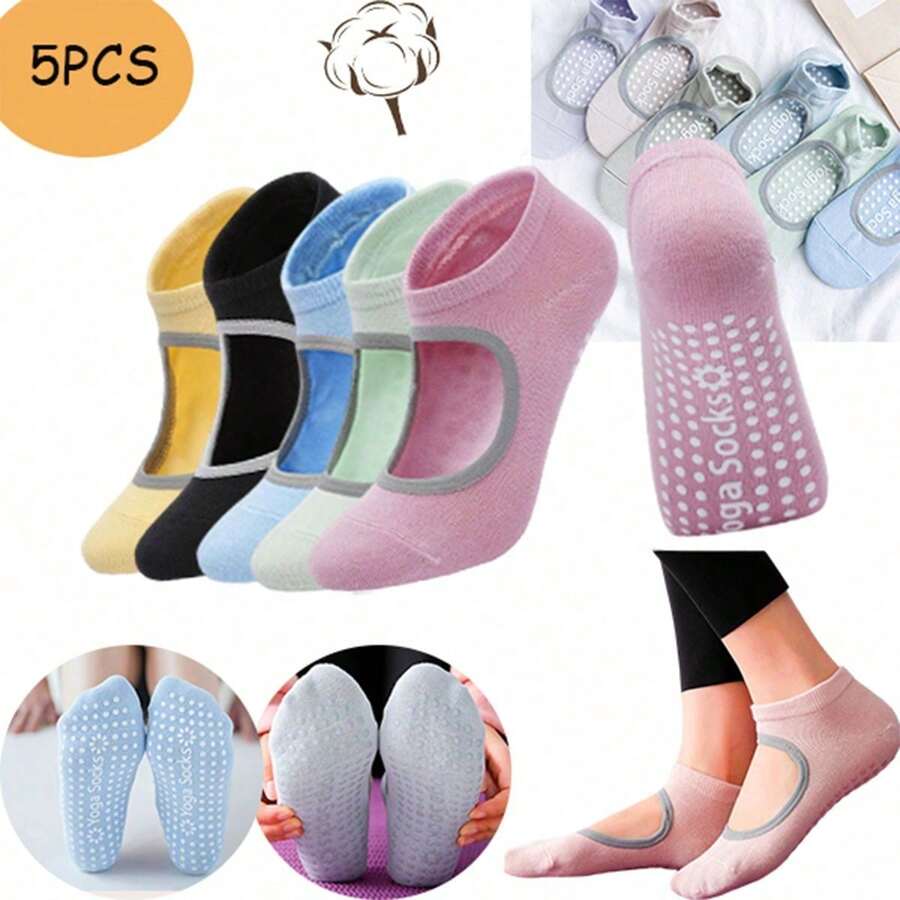 Calcetines De Yoga Danza Pilates Antiderrapantes 5 Pares - Amarillo - Ver 1