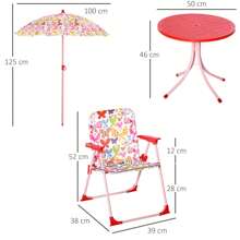 Outsunny Kids Outdoor Bistro Table And Chair Set Butterfly Pattern Garden Patio Backyard With Removable & Height Adjustable Parasol - Multicolor - View 2