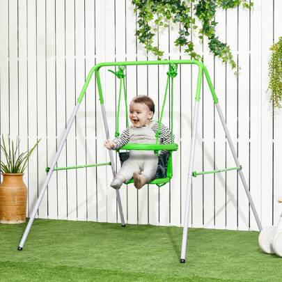 Outsunny Kids Swing, Indoor Outdoor Nursery Swing, Baby Garden Swing With Seat Belt, Support Back, For Toddlers 6-36 Months - Green