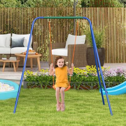 Outsunny 2 In 1 Nursery Swing For Toddlers, Kids, Garden Swing Set With Comfortable Seats, Belt For Indoor Outdoor Play, Orange