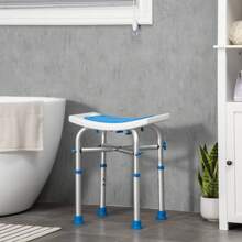 HOMCOM Shower Chair For The Elderly And Disabled, Adjustable Padded Shower Stool With Built-In Handle And Non-Slip Suction Foot Pads, Blue - Blue - View 2