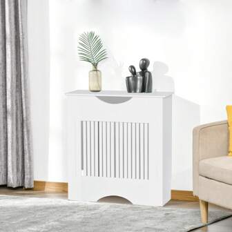 HOMCOM Painted MDF Radiator Cover Heater Cabinet Modern Slatted Home Furniture Living Room Bedroom Worktop White 82H X 78W X 19D