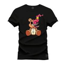 Premium Cotton Comfortable Evil Bear Printed T-Shirt - Hitam - View 1
