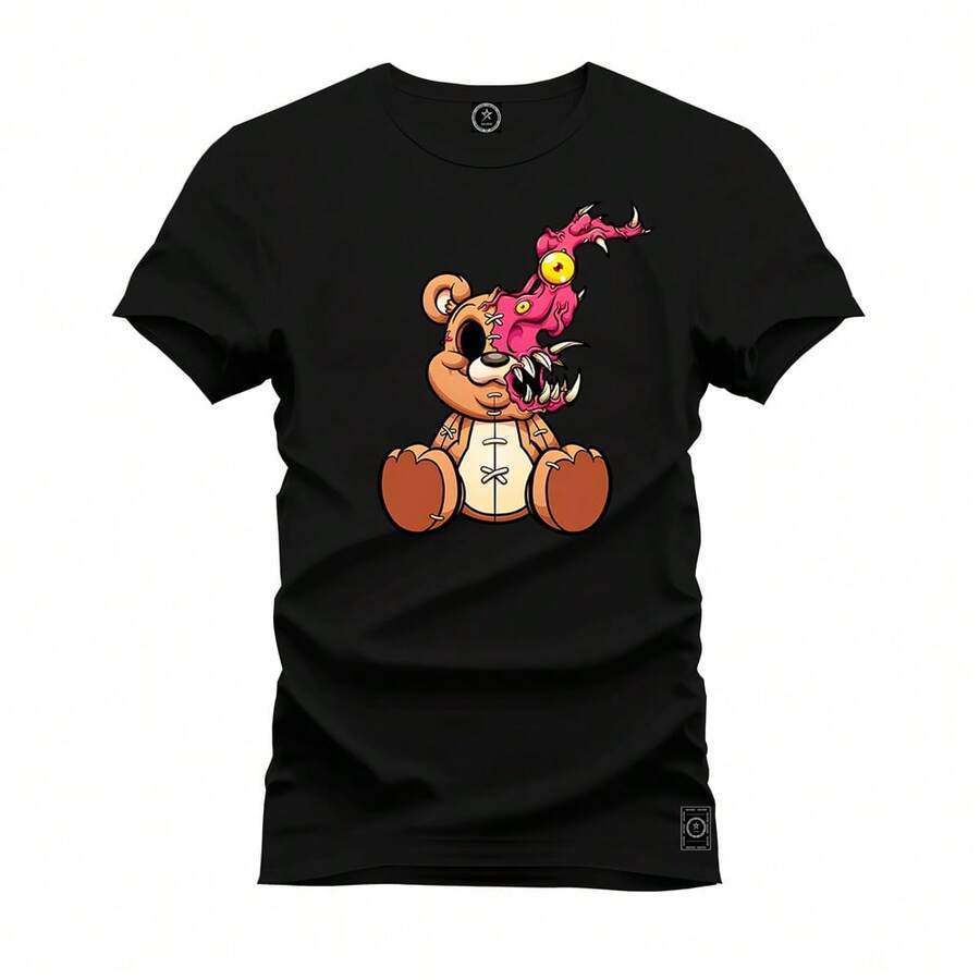 Premium Cotton Comfortable Evil Bear Printed T-Shirt - Hitam - View 1