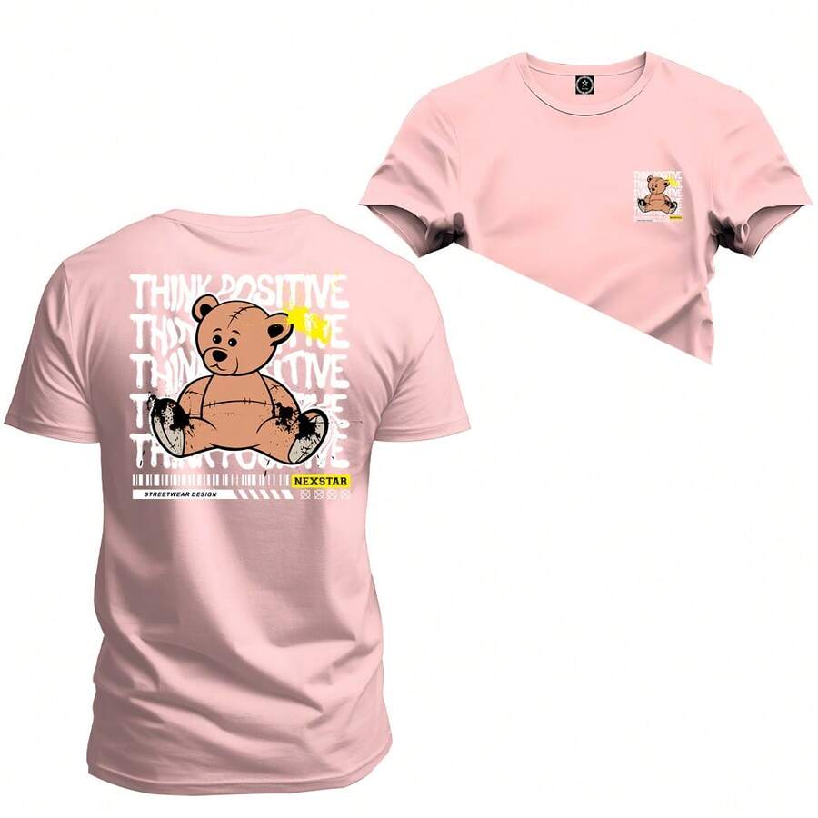 30.1 Premium Cotton T-Shirt With Positive Bear Print Front And Back - 淺粉色 - 查看 1