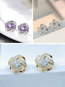 2 Miếng Đúng mốt Đơn giản Hợp kim kẽm & Zirconia Bông tai stud , Thích hợp Đối với Mặc hàng ngày - Vàng - Xem 1