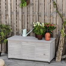 Panca Contenitore in Legno di Abete, Cassapanca da Esterno con Piedini Antiscivolo 127x56x60cm - Grigio - Visualizzare 2
