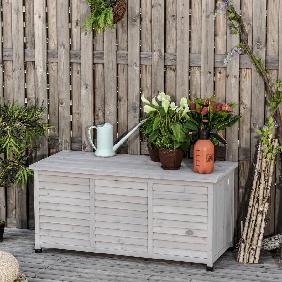 Panca Contenitore in Legno di Abete, Cassapanca da Esterno con Piedini Antiscivolo 127x56x60cm