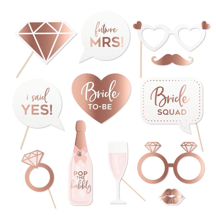 Kit Para Photocall De Boda Rosa Dorado - 12 Unidades Por 2,90