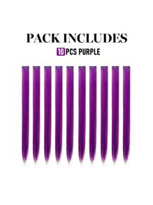 10 piezas de extensiones de cabello con clip en tonos morado y coloridos para mujeres, mechones de cabello liso perfectos para uso diario, fiestas, disfraces, Halloween y cosplay. Extensiones de cabello liso y colorido de 22 pulgadas para fiestas de princesas de niñas - Morado - Ver 2
