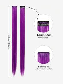 10 piezas de extensiones de cabello con clip en tonos morado y coloridos para mujeres, mechones de cabello liso perfectos para uso diario, fiestas, disfraces, Halloween y cosplay. Extensiones de cabello liso y colorido de 22 pulgadas para fiestas de princesas de niñas - Morado - Ver 5