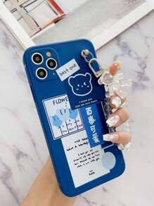 1入組霧面藍色TPU熊貓圖案防摔手機殼和1入組透明熊形手機手柄/底座，適用於iPhone