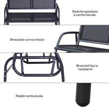 Panchina a Dondolo da Giardino a 2 Posti in Metallo e Tessuto a Rete Traspirante, 120x70x85cm - Grigio - Visualizzare 2
