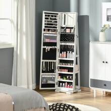 HOMCOM 360° Swivel Jewellery Cabinet, Mirror Armoire, Full Length Mirror, Lockable Jewellery Organizer With Built-In Small Mirror, White - White - View 7