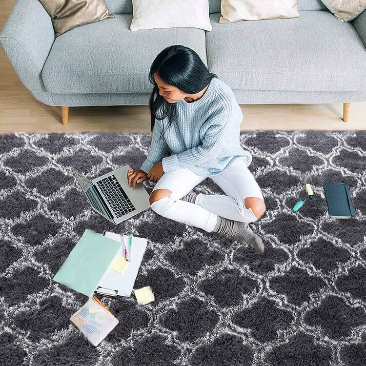 Luxury Shag Area Rug 2x3 Feet Geometric Plush Fluffy Rugs, Extra Soft Carpet Moroccan Rugs For Bedroom Living Room Dorm Kids, High Pile Shaggy Floor Rug Decor(Dark Grey/White,Black/White,Blue/White,Brown/Beige,Champagne/Brown,Cream / Beige,Dark Grey/Black,Dark Grey/White,Grey Green/White,Grey/Black,Grey/White,Hot Pink/White,Light Beige/White,Light Grey/White,Light Navy/White,Light Yellow/Grey,Navy Blue/White,Pink/Hot Pink,Purple/White) - 深灰色/白色 - 查看 3