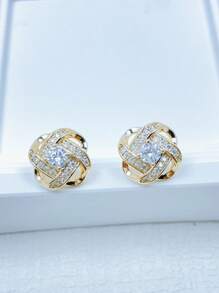 2 Miếng Đúng mốt Đơn giản Hợp kim kẽm & Zirconia Bông tai stud , Thích hợp Đối với Mặc hàng ngày - Vàng - Xem 11