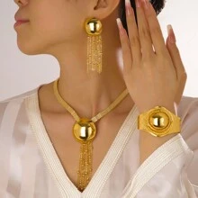 4pcs/Set Dubai Gold Color Copper Women's Jewelry Sets Wedding Earrings Luxury  African Bridal Necklace Earrings Bracelet Ring