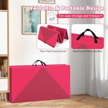 Folding Gym Mat, 240*117*5cm Soft Floor Mat With 2 Carrying Handles, Gym Mat For Gymnastics, Yoga & Games, Sports Mat Fitness Mat For Home - 紅色 - 查看 3