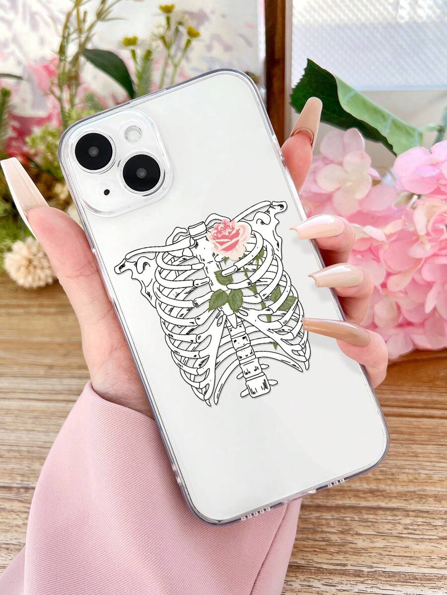 1pc Colorful Printed Skull & Flower Patterned Phone Case Compatible With Iphone/Compatible With Samsung Phones - Multicolor - View 1