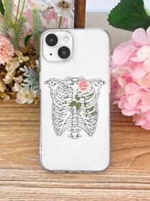 1pc Colorful Printed Skull & Flower Patterned Phone Case Compatible With Iphone/Compatible With Samsung Phones - Multicolor - View 2