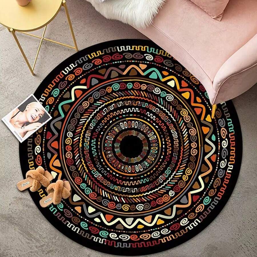 1 Miếng Tròn Tấm thảm Thảm trải sàn Với Hoa & Mẫu , Creative Pha lê Nhung Điểm Nhựa Đáy Hấp thụ nước & Chống trượt Mềm mại & Có thể giặt được Thảm , Thích hợp Đối với Phòng ngủ , Phòng khách , , Chơi game Phòng , Giặt Phòng , Trẻ em Phòng , Tất cả các mùa Có sẵn - màu đen - Xem 1