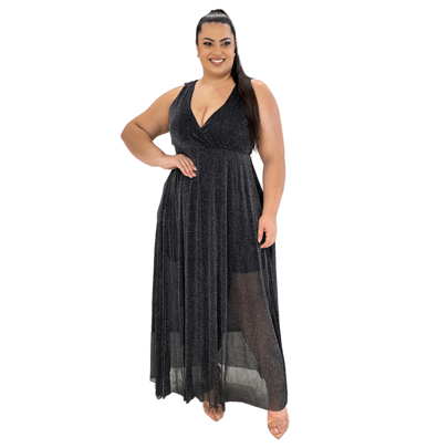 Holy Lia Vestido Festa Plus Size Longo Tule Casamento Madrinhas Tendencia G1 G2 G3