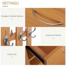 HOMCOM Mobile Guardaroba Scarpiera Regolabile e Specchio con Appendiabiti 6 Ganci per Ingresso e Camera da Letto 90x10x91cm Legno - Bronzo - Visualizzare 6