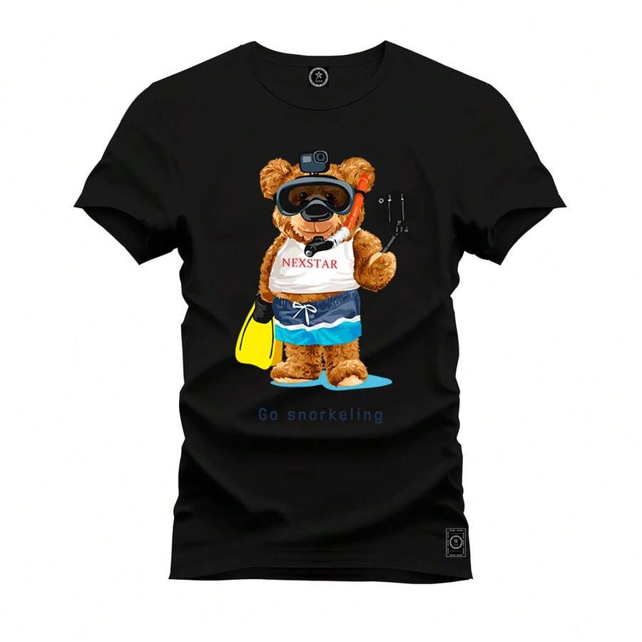 Premium Comfortable T-Shirt With Big Bear Print Converter - 黑色 - 查看 1