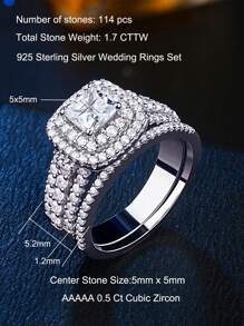 AIHUASI 2 Cái/bộ Nhẫn Đính Hôn Đám Cưới Bằng Bạc 925 Thanh Lịch Cho Nữ 5*5Mm Cắt Công Chúa Đính Đá Cubic Zirconia Cao Cấp Bộ Cô Dâu Sang Trọng bộ Trang Sức Cao Cấp Quà Tặng Kỷ Niệm - Bạc - Xem 6