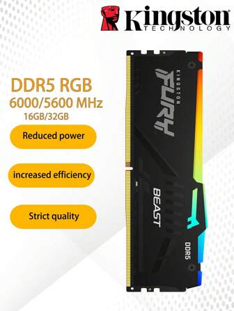 Kingston Fury Beast RGB DDR5 16GB/32GB 6000MHz Memory RAM for Desktop PC Enthusiast Gaming Computer (Black)