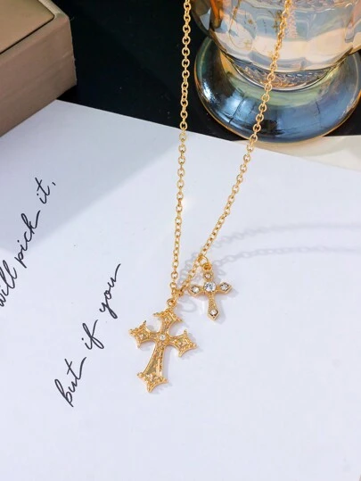 1pc Exquisite Cross Pendant Necklace Inlaid With Rhinestone