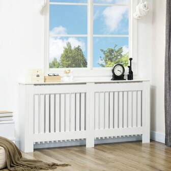HOMCOM Slatted Radiator Cover Painted Cabinet MDF Lined Grill In White (172L X 19W X 81.5H Cm)