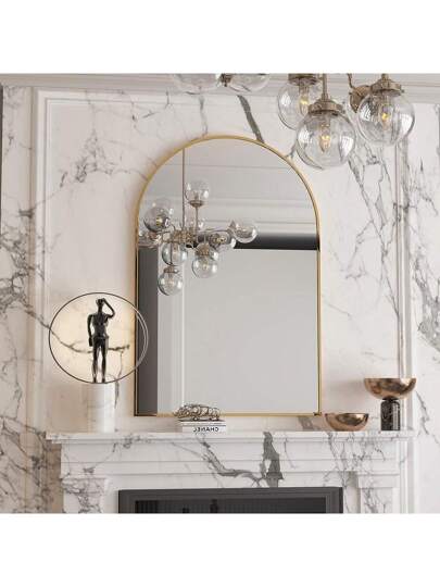 CASSIL Curved Wand Mirror, 50 75 Cm Zwart Bathroom Large Make Up Spiegel Metal Frame, Entrance, Fireplace Bedroom (Black, Gold) view 11