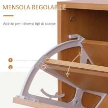 HOMCOM Mobile Guardaroba Scarpiera Regolabile e Specchio con Appendiabiti 6 Ganci per Ingresso e Camera da Letto 90x10x91cm Legno - Bronzo - Visualizzare 7