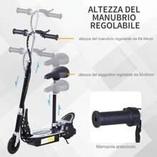 HOMCOM Monopattino Elettrico Pieghevole con Sella, 2 Ruote e Manubrio Regolabile, Bambini 7-12 Anni, 81.5x38x94cm, Nero - nero - Visualizzare 3