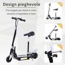 HOMCOM Monopattino Elettrico Pieghevole con Sella, 2 Ruote e Manubrio Regolabile, Bambini 7-12 Anni, 81.5x38x94cm, Nero - nero - Visualizzare 2