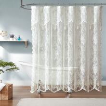 WARM HOME DESIGNS Ivory Lace Shower Curtain With Attached Valance And Tassels. Luxury Vintage Shower Curtain In 5 Sizes And 6 Colors. - Ivory - 查看 1