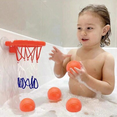 1Set Bath Toys Bathtub Basketball Hoop For Baby,Bathroom Suction Frame Playing Water Basketball HolderIndoor Mini Shooting Baby Kids Bath Toys/3 Balls