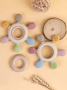 1 pieza Juguetes de dentición para bebés hechos de silicona, mordedores de silicona con timón de madera para calmar las encías de los bebés, adecuado para niños pequeños