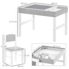 HOMCOM Kids Table And Chair Set 2 In 1 Activity Play Table For Bricks Toddler Furniture W/Storage Space, Ideal For Reading, Arts & Crafts - Grey - Grey - View 3