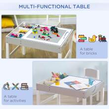 HOMCOM Kids Table And Chair Set 2 In 1 Activity Play Table For Bricks Toddler Furniture W/Storage Space, Ideal For Reading, Arts & Crafts - Grey - Grey - View 4