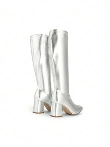 Women Gogo Boots Fashionable Square Toe Chunky Classic Knee High Boots For Women - Nhiều màu - Xem 8