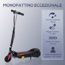 HOMCOM Monopattino Elettrico Pieghevole Altezza Regolabile 82-93cm con Freno Velocità 12km/h, Nero - nero - Visualizzare 7
