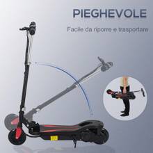 HOMCOM Monopattino Elettrico Pieghevole Altezza Regolabile 82-93cm con Freno Velocità 12km/h, Nero - nero - Visualizzare 6