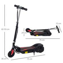 HOMCOM Monopattino Elettrico Pieghevole Altezza Regolabile 82-93cm con Freno Velocità 12km/h, Nero - nero - Visualizzare 4