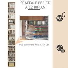 HOMCOM Mobile Libreria Porta CD a 12 Ripiani per 204 CD, Scaffale Libreria in MDF e Truciolato, 21x20x175 cm - Beige - Visualizzare 4
