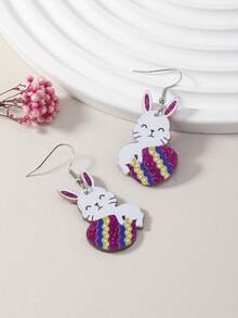 2pcs Easter Egg & Bunny Earrings, Cute Pink Acrylic Earring Studs