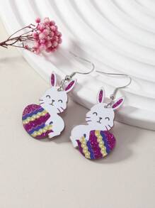 2pcs Easter Egg & Bunny Earrings, Cute Pink Acrylic Earring Studs