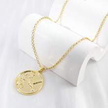 1枚女士創意時尚風格銅電鍍鳥花紋圓形吊墜金色項鍊 - 金色 - 查看 8