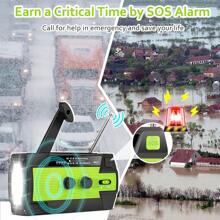 Emergency Crank Radio,4000mAh-Solar Hand Crank Portable AM/FM Weather Radio With 1W Flashlight&Motion Sensor Reading Lamp,Cell Phone Charger, SOS For Home And Outdoor - Green - View 4
